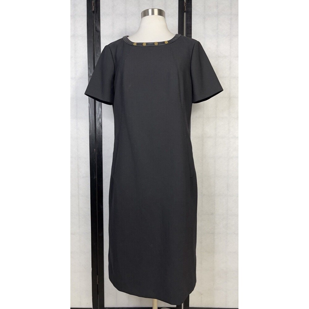 Tory Burch Black Midi Dress with Subtle Gold Trim